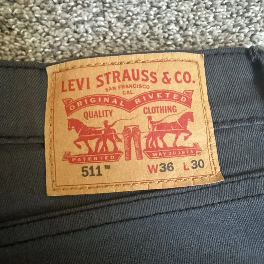 Levi's Mens 511 Slim Fit Mineral Black Jeans 36x30 Charcoal Preppy Stretch